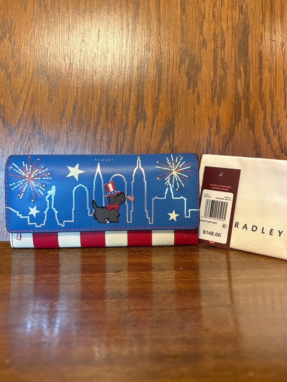 NWT-Radley London-Large Flap Over Wallet-Fireworks & Stripes-Cobalt-$148